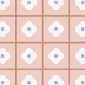 Retro mod geo flower grid - pink red and blue