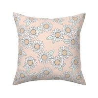 Daisy garden blossom summer floral design pastel white mint mist on blush nude