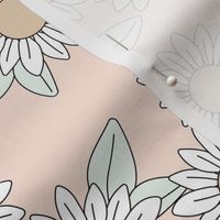 Daisy garden blossom summer floral design pastel white mint mist on blush nude