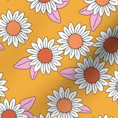 Daisy garden blossom summer floral design pastel white orange ochre pink