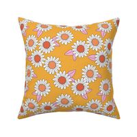 Daisy garden blossom summer floral design pastel white orange ochre pink