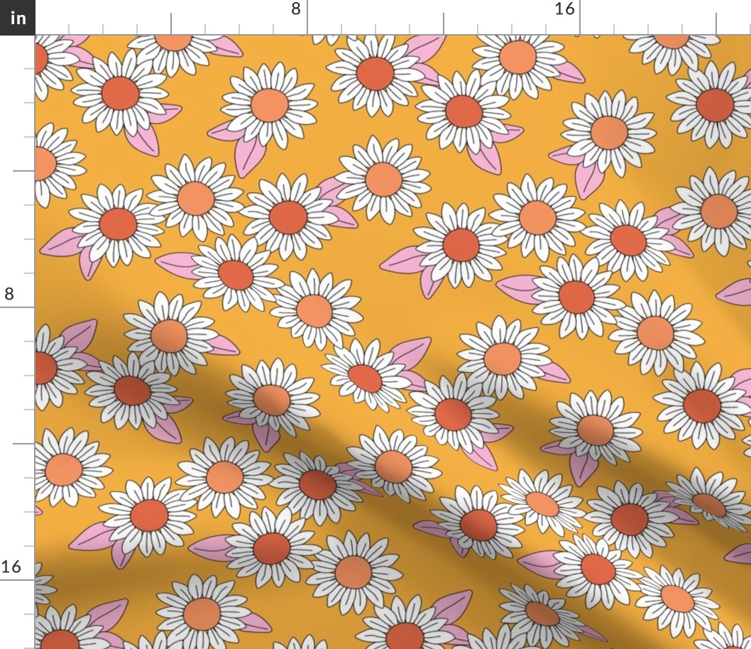 Daisy garden blossom summer floral design pastel white orange ochre pink