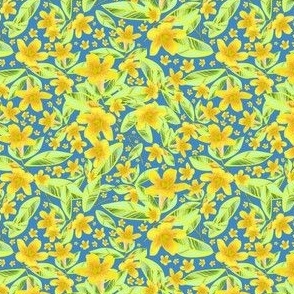 small/tiny | bright contrasty floral - jasmine flowers in yellow & blue