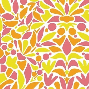 Large Mosaic Folksy Floral Damask Pink Orange Yellow 12in