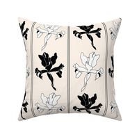 Oriental Iris Panels - black and white on cream beige, medium