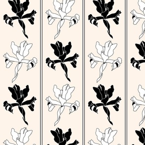 Oriental Iris Panels - black and white on cream beige, medium