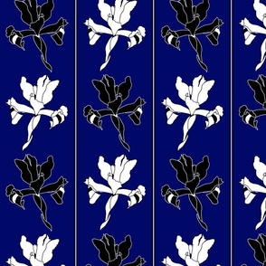 Oriental Iris Panels - black and white on ink blue, medium