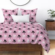 Oriental Iris Panels - black and white on cotton candy pink, medium