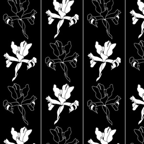 Oriental Iris Panels - black and white on black, medium