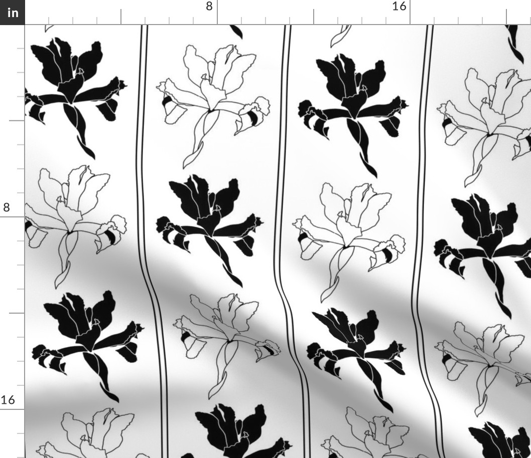 Oriental Iris Panels - black and white on white, medium
