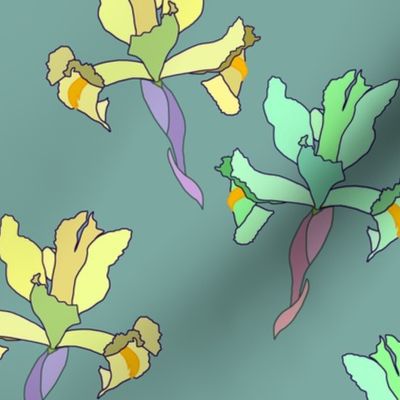 Iris Flutter! (Lemon Yellow/Mint) - teal green, medium 