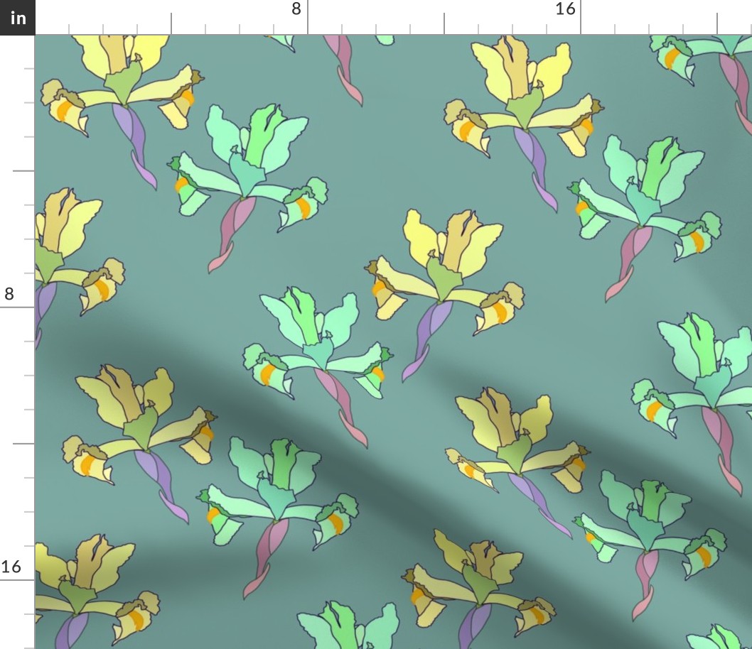 Iris Flutter! (Lemon Yellow/Mint) - teal green, medium 