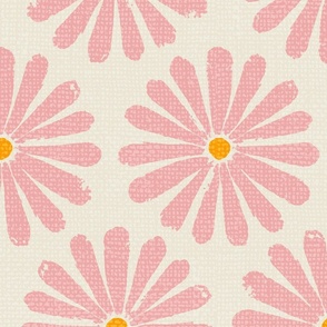 Floral Daisy Pinwheels - Pink on Cream - Jumbo