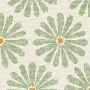 Floral Daisy Pinwheels - Mint on Cream - Jumbo