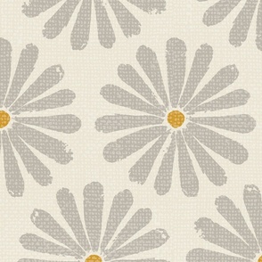 Floral Daisy Pinwheels - Cool Gray on Cream - Jumbo