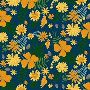 Bright Orange, Yellow, and a Dark Blue Botanical 