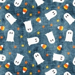 (small scale) Happy Halloween - Ghost and Candy Corn - toss - stone blue - LAD22