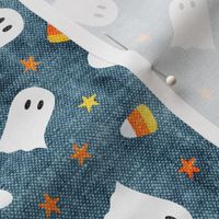 Happy Halloween - Ghost and Candy Corn - toss - stone blue - LAD22