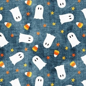 Happy Halloween - Ghost and Candy Corn - toss - stone blue - LAD22