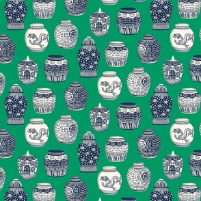 ginger jars/navy on green/medium