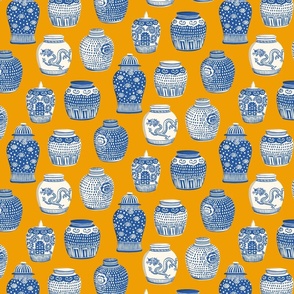 ginger jars/blue on marigold/medium