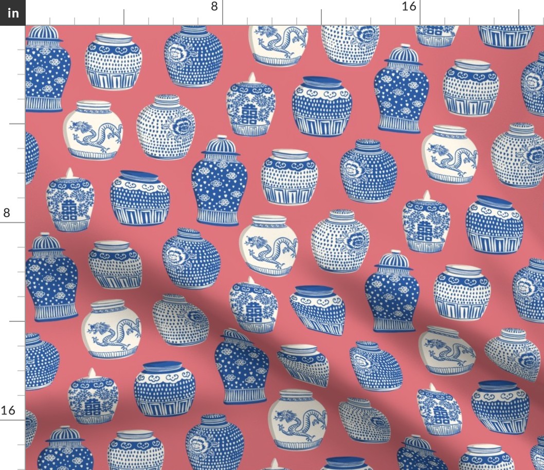 ginger jars/blue on watermelon/medium