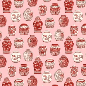 ginger jars/poppy on pink/medium