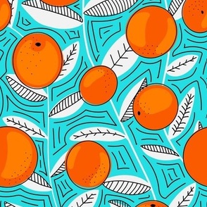 Orange Grove on bright seafoam 