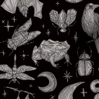 Halloween Creatures Pattern-Black