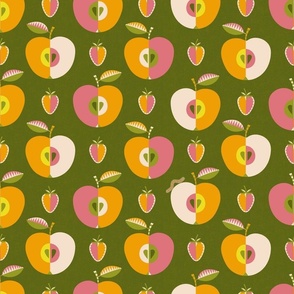 (L) Mid-century apples and strawberries green orange