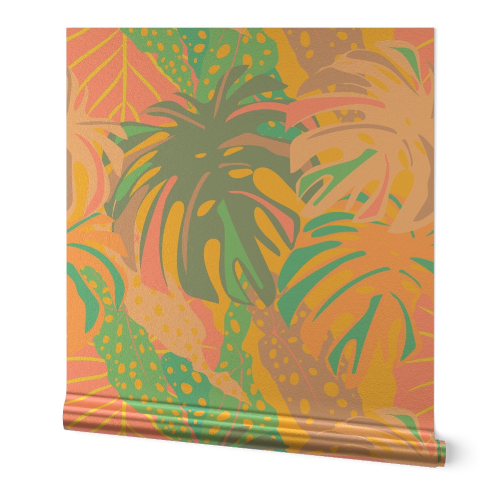 Joyful Jungle Leaves in Vivid Pastel + Saffron 