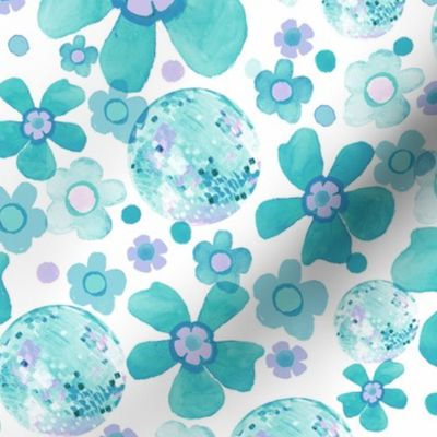 Bright Disco Floral - Aqua Purple