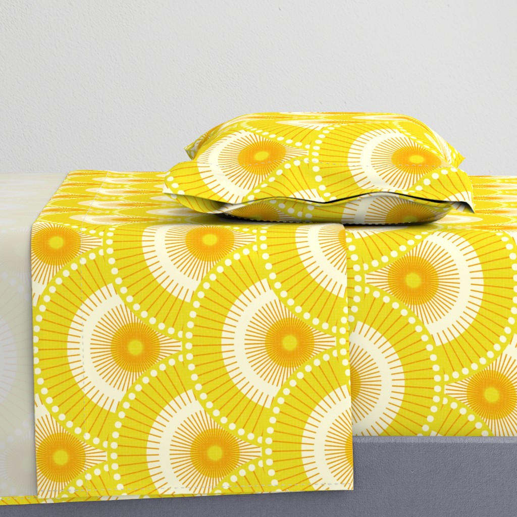 Art Deco sunrise vintage retro pinwheel XL scale yellow by Pippa Shaw