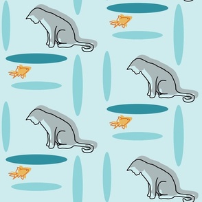 gray cat and goldfish bold minimalism offset