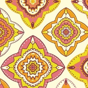 Sunshine Optimism, 12 inch, Large Scale, Butter Yellow Background, Yellow, Orange, Pink, Maroon