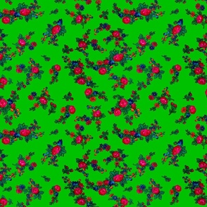 Small Floral Folk Print Variation - Bright Green