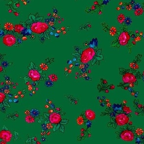 Small Floral Folk Print Variation - GreenE-E9947B7CC1CE