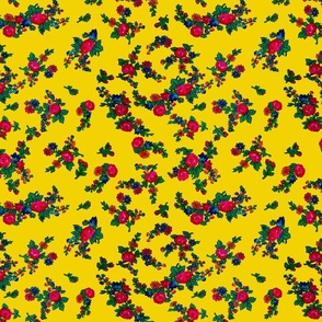 Small Floral Folk Print Variation - Yellow