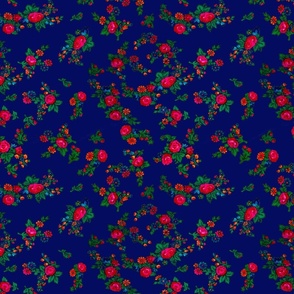 Small Floral Folk Print Variation - Navy