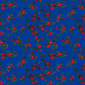 Small Floral Folk Print Variation - Blue