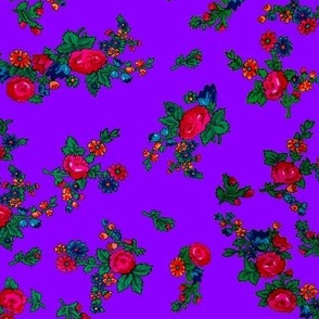 Small Floral Folk Print Variation - Purple