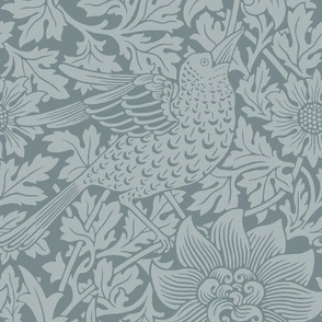 bird and anemone in dove blue