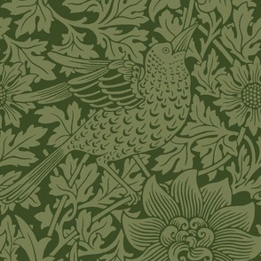 bird and anemone in forest green