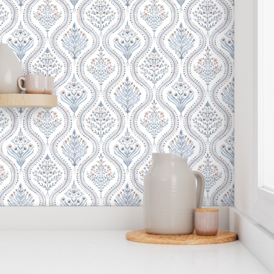 Monticello NAVY Terracotta on White copy Wallpaper | Spoonflower