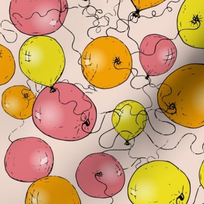 Optimistic Balloons on Blush - Petal Solids Watermelon, Marigold, Lemon Lime