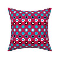Double Polka Dot Turquoise Blue and Black on Cherry Red