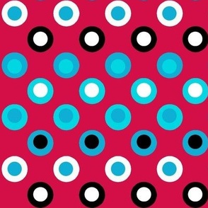 Double Polka Dot Turquoise Blue and Black on Cherry Red