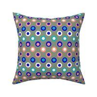 Double Polka Dot Blue and Peach on Sage Green