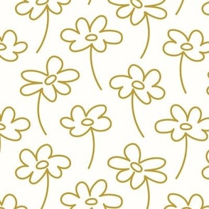 Hand drawn flower fields - white and gold