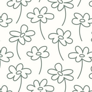 Hand drawn flower fields - white and emerald